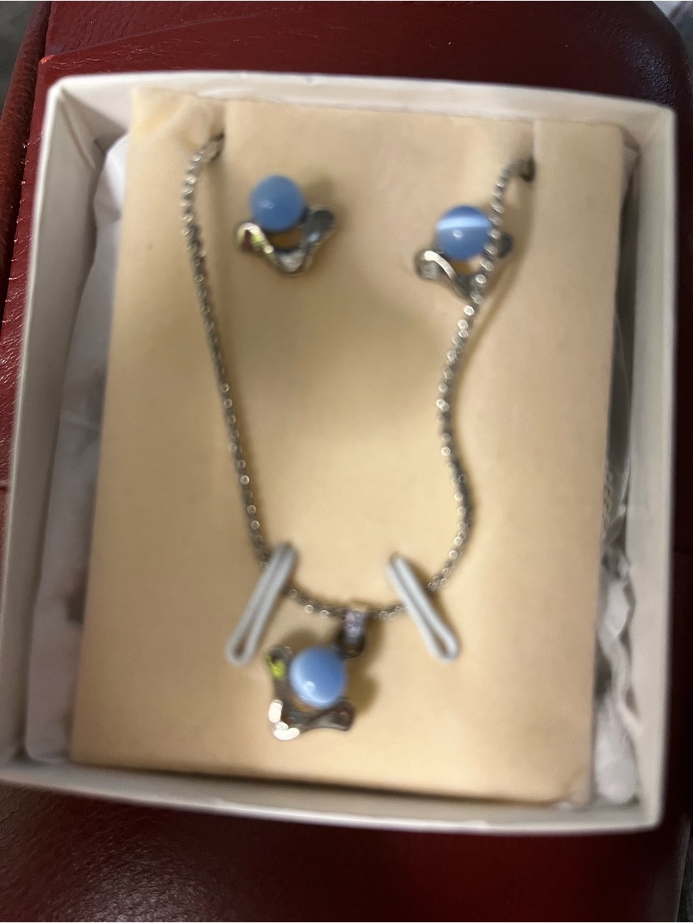 Vintage Blue Moonstone Necklace and Earrings Set